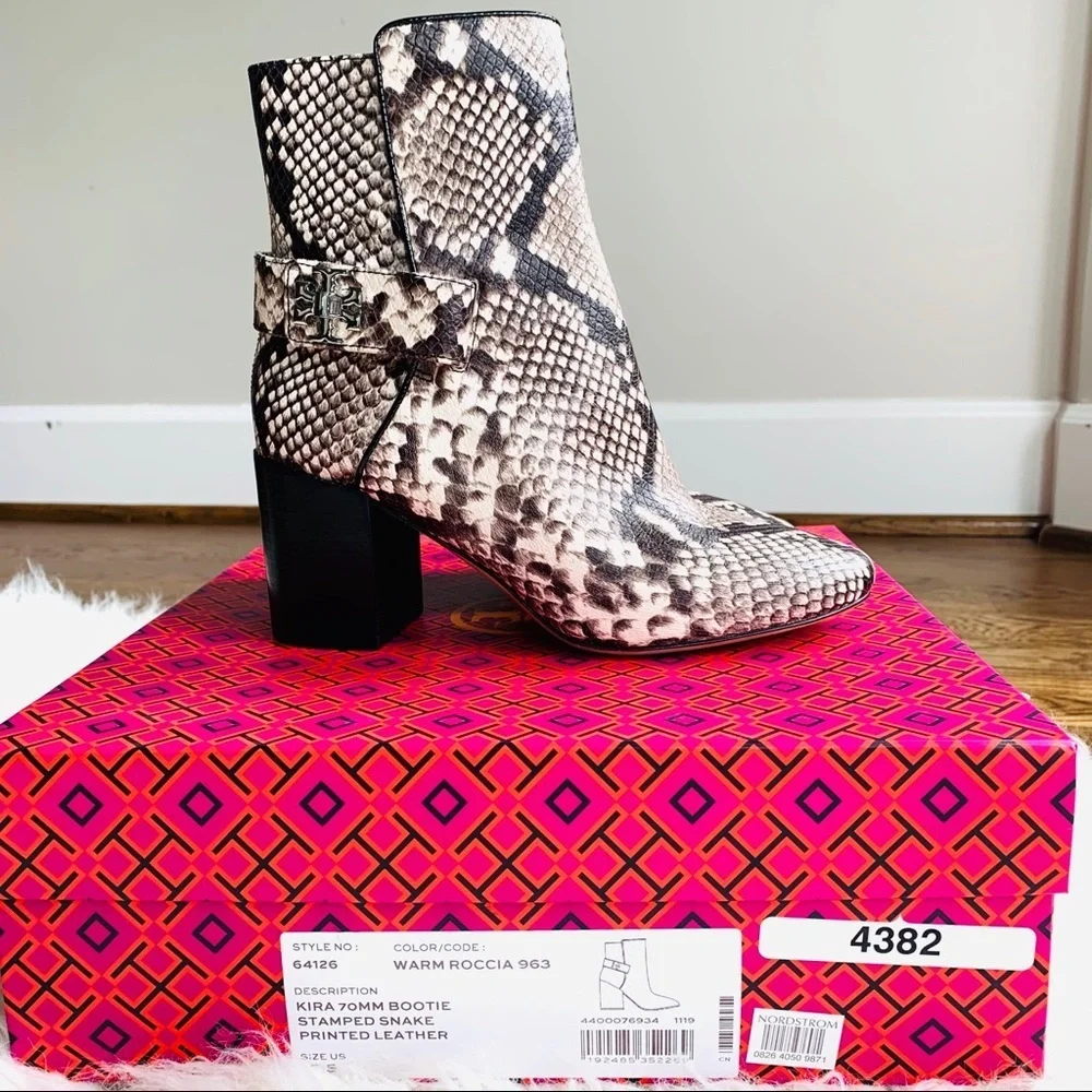 NEW TORY BURCH KIRA 70MM Bootie Stamped Snake Printed Leather Ankle size 6.5